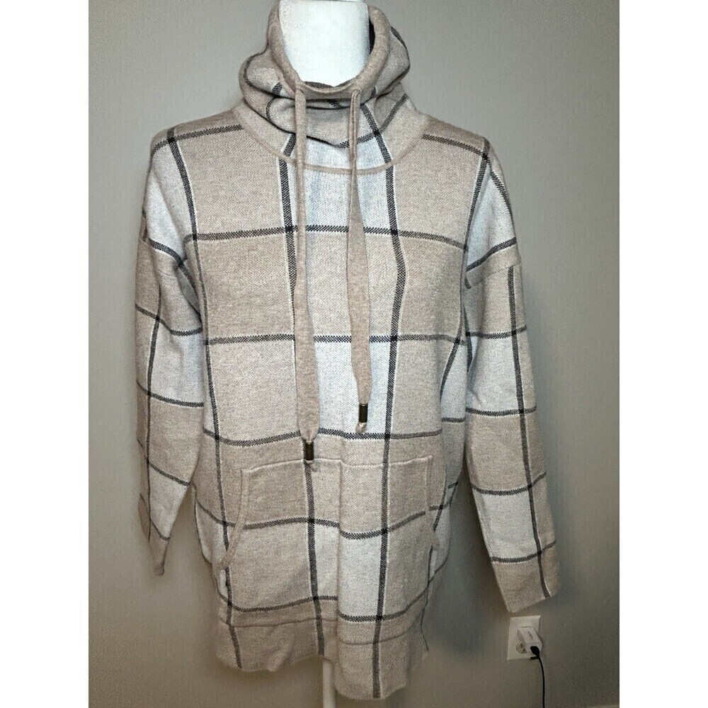 Rachel Zoe Cowl Neck Neutral Tan Squares Sweater Size Medium